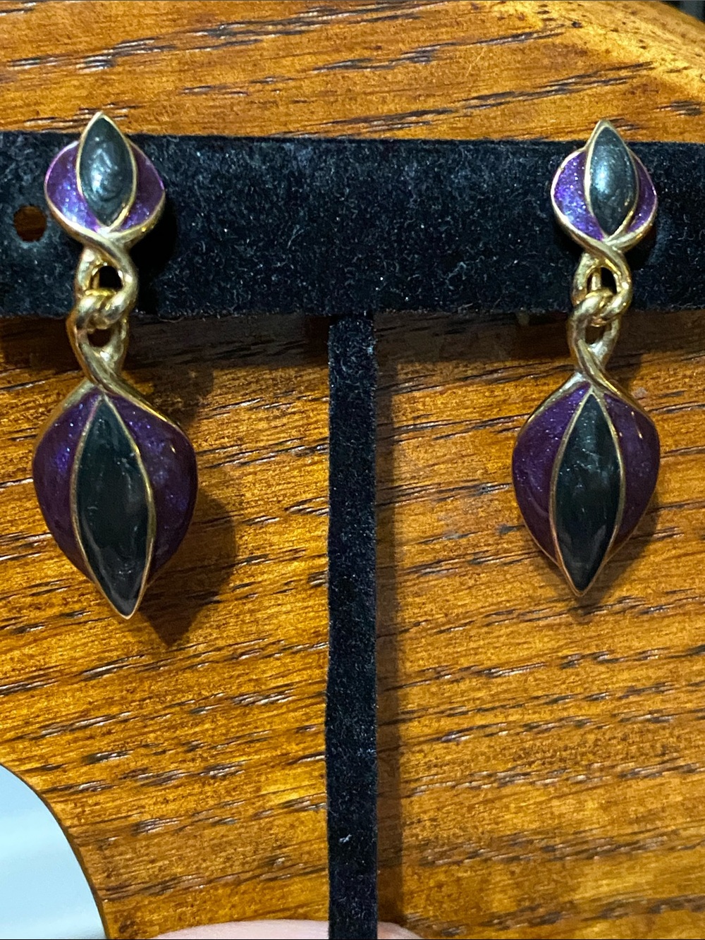 VTG Gold-Tone Purple and Green Drop Earrings
